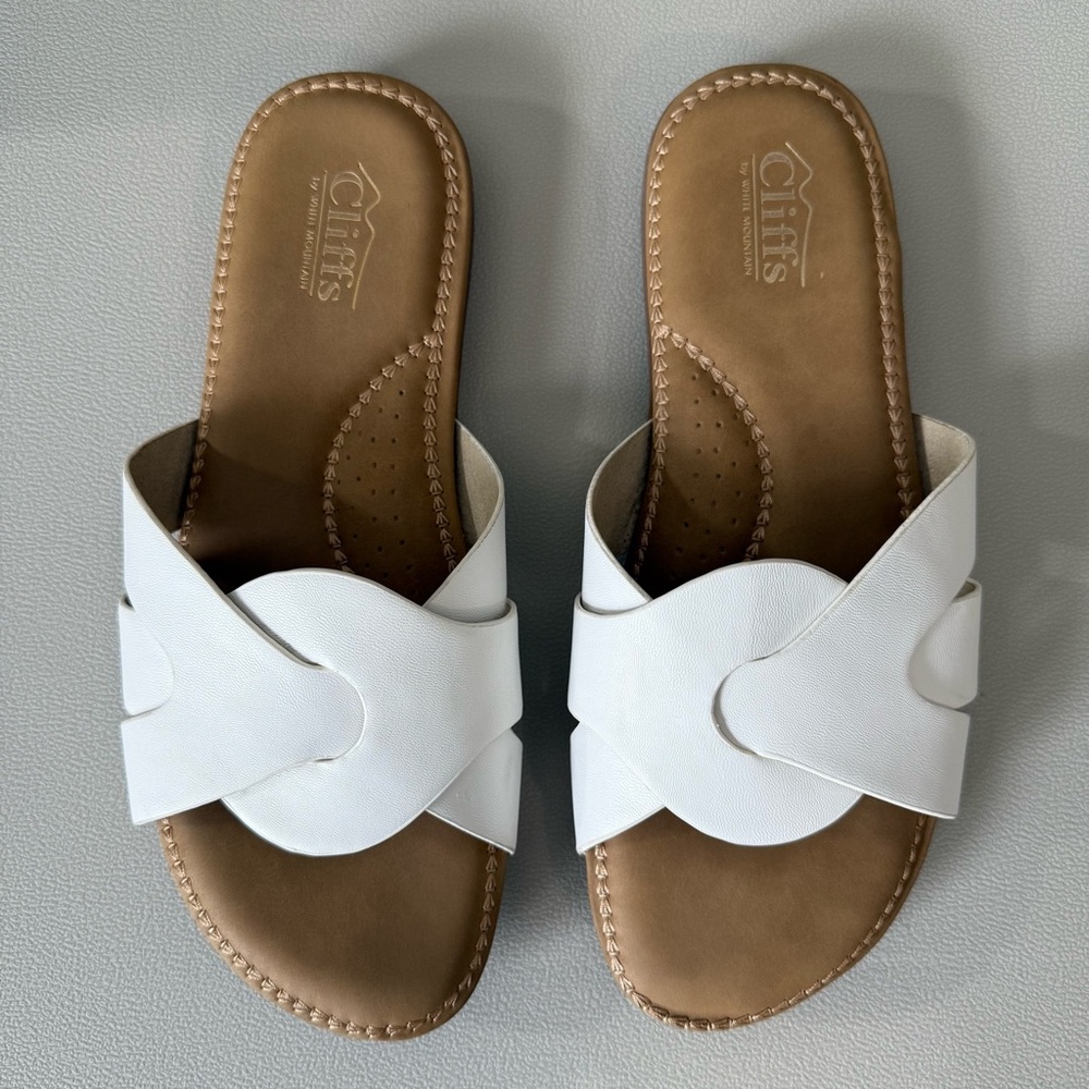 CLIFFS BY WHITE MOUNTAIN Fortunate Arch Support Slide Sandals White Size 10 - Picture 3 of 7
